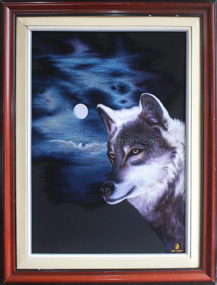 Reflection of the Moon on the Hero | Hand-Embroidered Silk Art | 70x95 cm