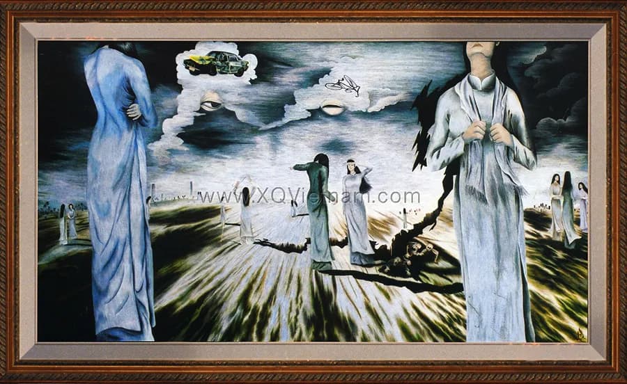 Guilty Kiss Before Unequal Death | Hand-Embroidered Silk Art | 1.15 x 1.95 m