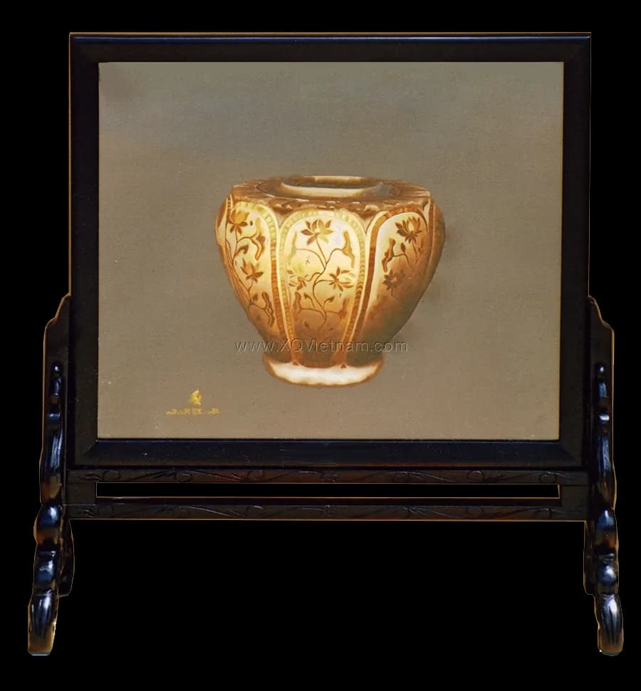 Antique Jar 27 | Hand-Embroidered Silk Art | 45x55 cm