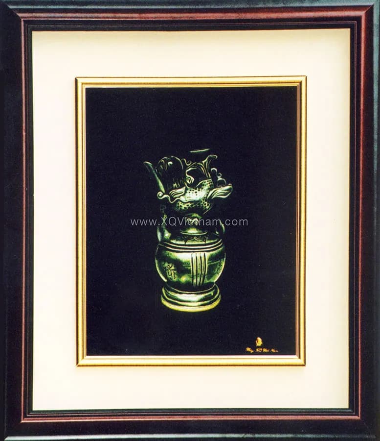 The Antique Jar | Hand-Embroidered Silk Art | 60x70 cm