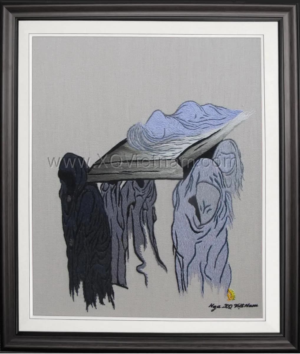 Abstract Human Figures | Hand-Embroidered Silk Art | 35x50 cm
