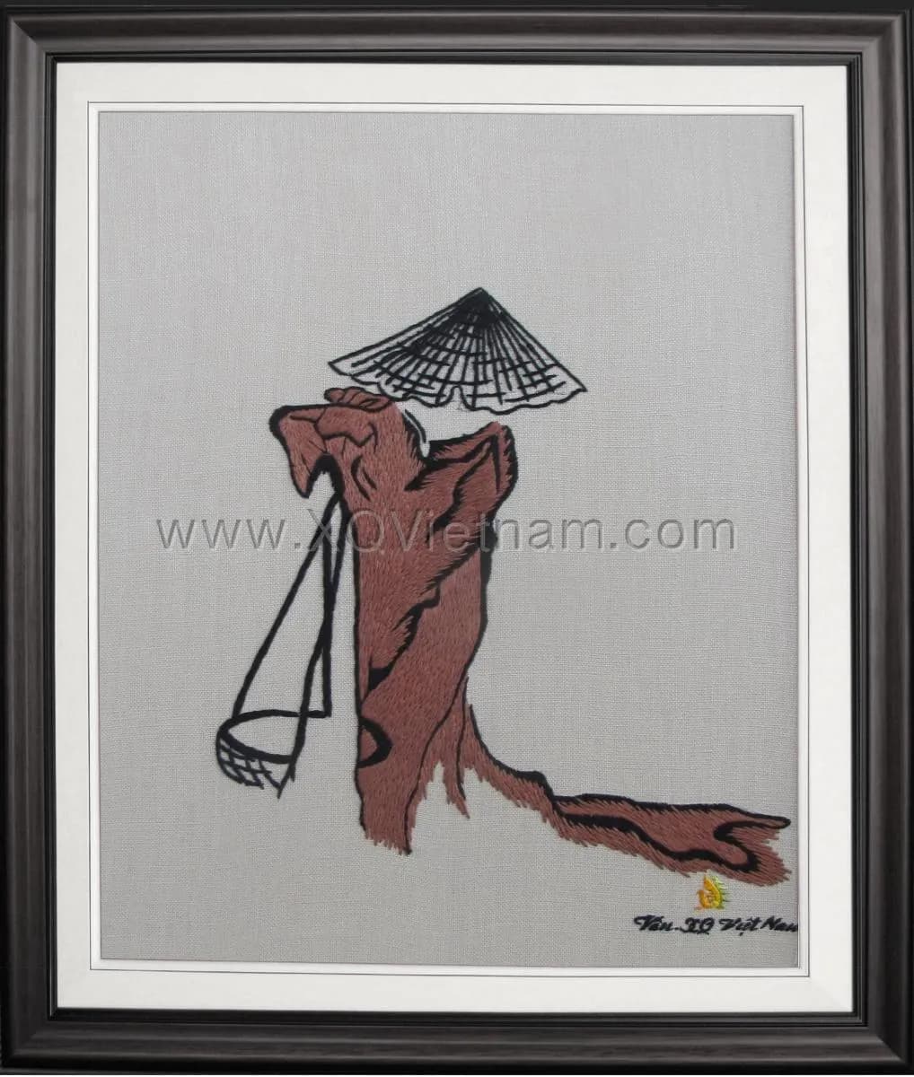 Abstract Figure with Conical Hat | Hand-Embroidered Silk Art | 35x50 cm