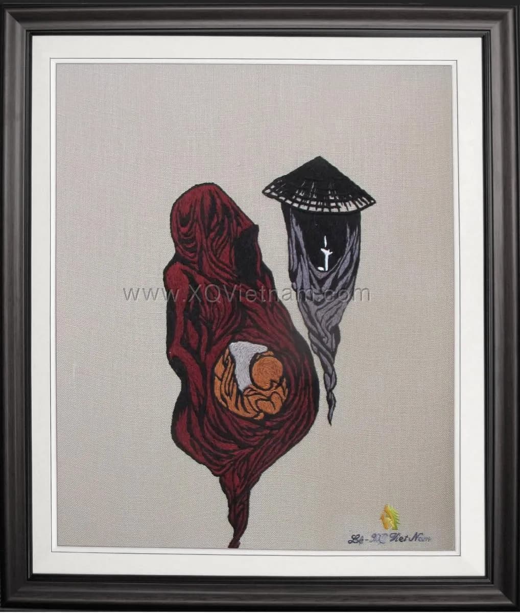 Abstract Figures | Hand-Embroidered Silk Art | 35x40 cm