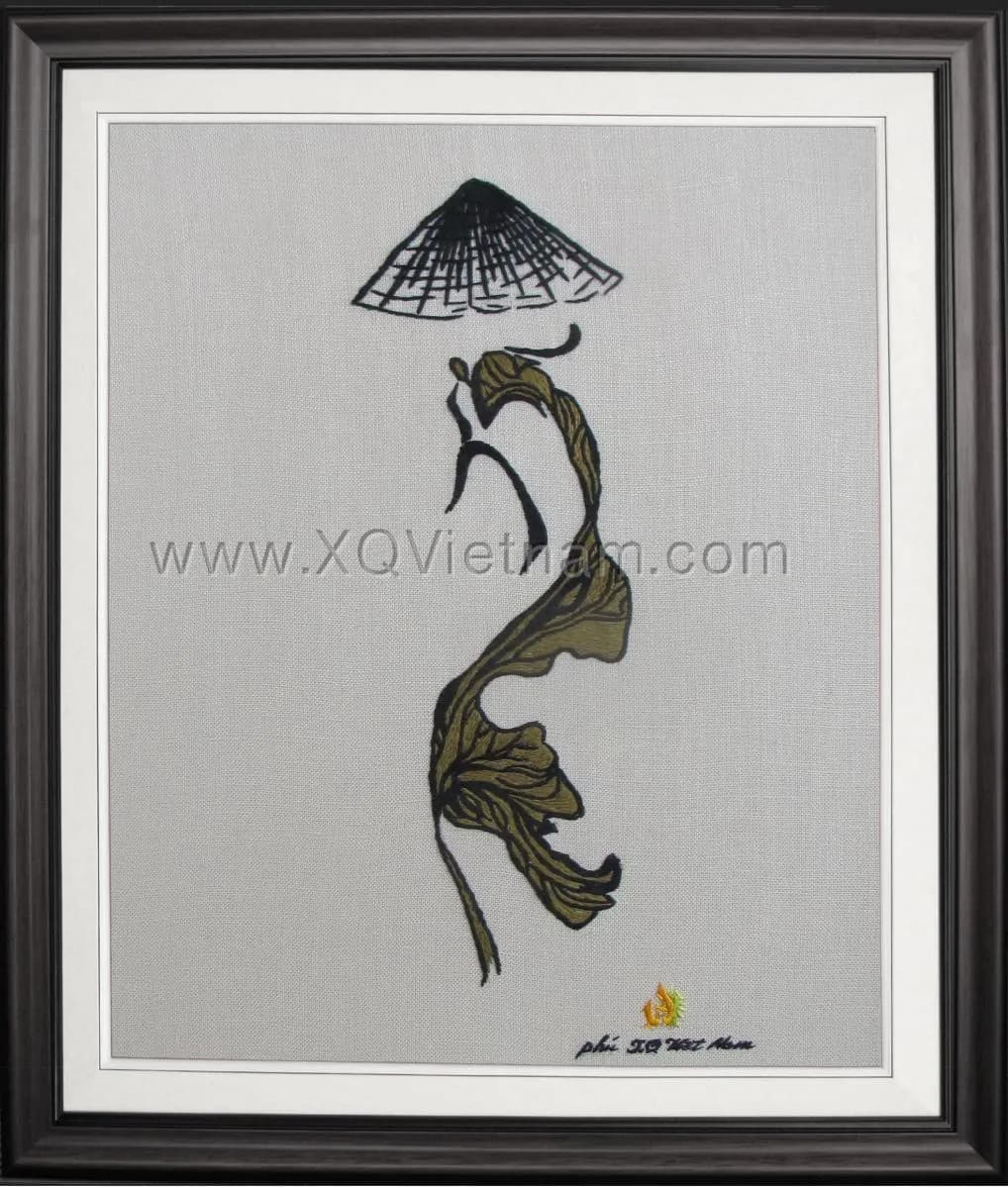 Elegant Figure in Traditional Dress | Hand-Embroidered Silk Art | 35x50 cm