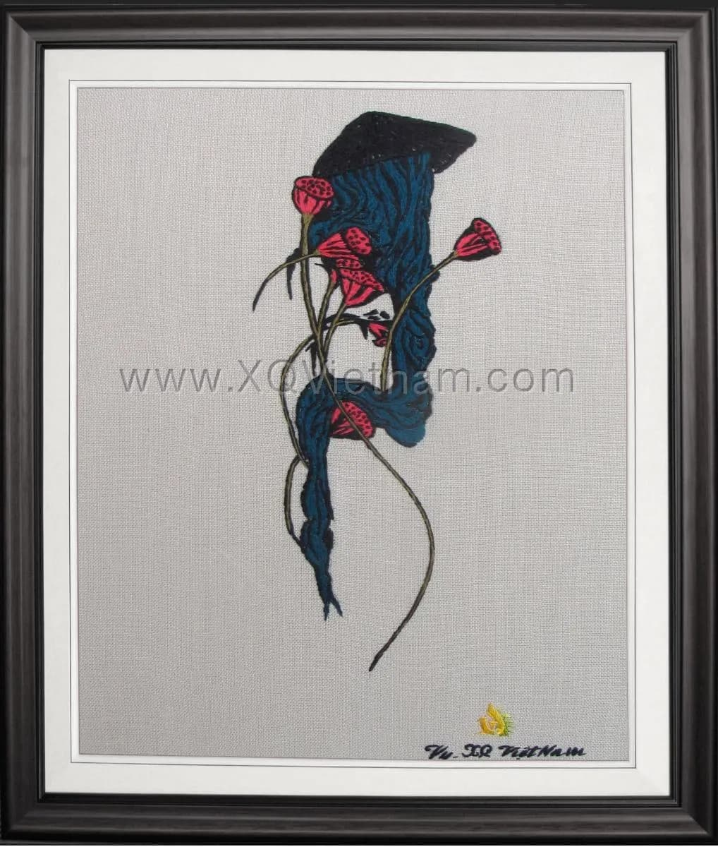 Abstract Floral Embroidery | Hand-Embroidered Silk Art | 35x50 cm