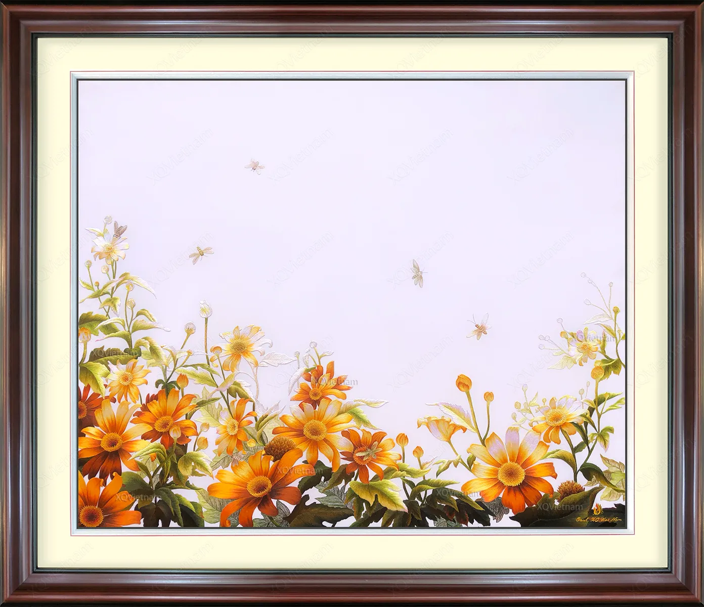 Golden Season | Hand-Embroidered Silk Art | 80 x 100 cm